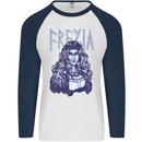 Freyja Norse Goddess Viking Valhalla Mens L/S Baseball T-Shirt White/Navy Blue