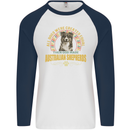 An Australian Shepherd Dog Mens L/S Baseball T-Shirt White/Navy Blue