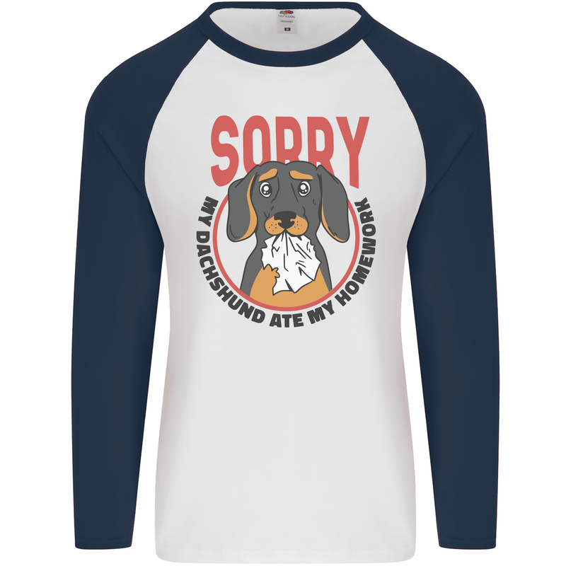 My Dachshund Ate My Homework Funny Dog Mens L/S Baseball T-Shirt White/Navy Blue