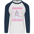 Funny Christmas Unicorn Mens L/S Baseball T-Shirt White/Navy Blue