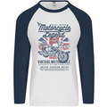 Motorcycle Legend Biker Motorcycle Chopper Mens L/S Baseball T-Shirt White/Navy Blue