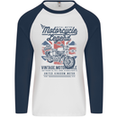 Motorcycle Legend Biker Motorcycle Chopper Mens L/S Baseball T-Shirt White/Navy Blue