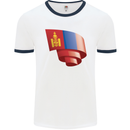 Curled Mongolia Flag Mongolian Day Football Mens Ringer T-Shirt White/Navy Blue