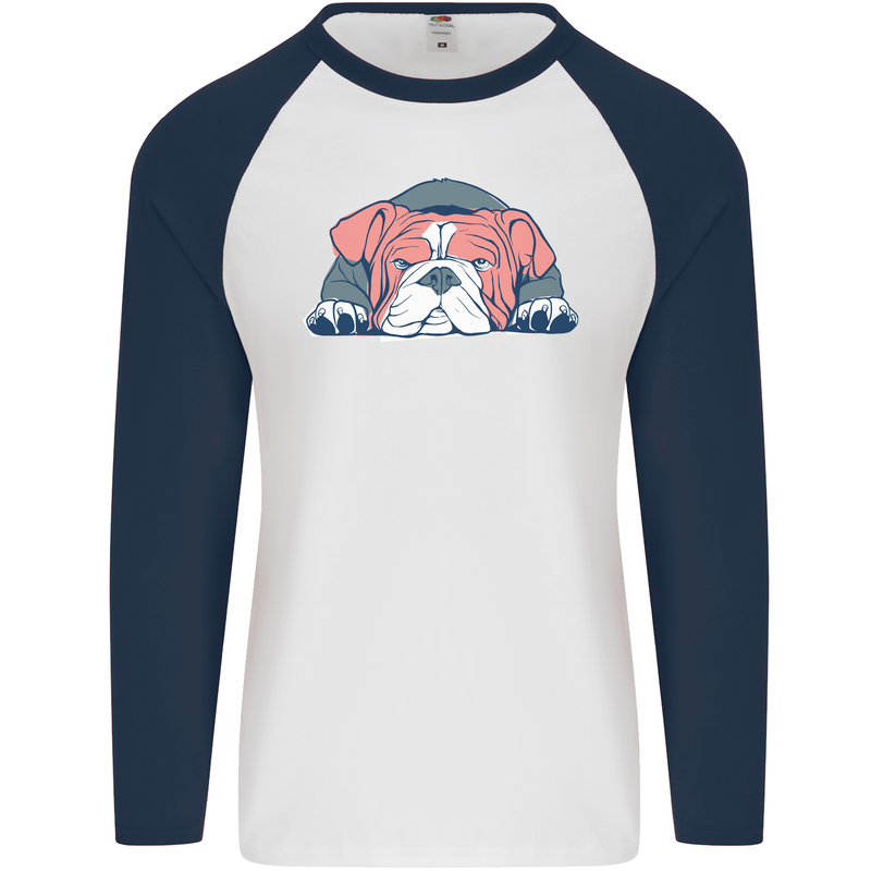 Dogs English Bulldog Mens L/S Baseball T-Shirt White/Navy Blue