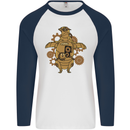 A Steampunk Penguin Mens L/S Baseball T-Shirt White/Navy Blue