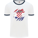Torn Croatia Flag Croatian Day Football Mens Ringer T-Shirt White/Navy Blue