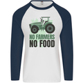 Tractor No Farmers No Food Farming Mens L/S Baseball T-Shirt White/Navy Blue