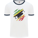Torn Saint Kitts and Nevis Flag Day Football Mens Ringer T-Shirt White/Navy Blue