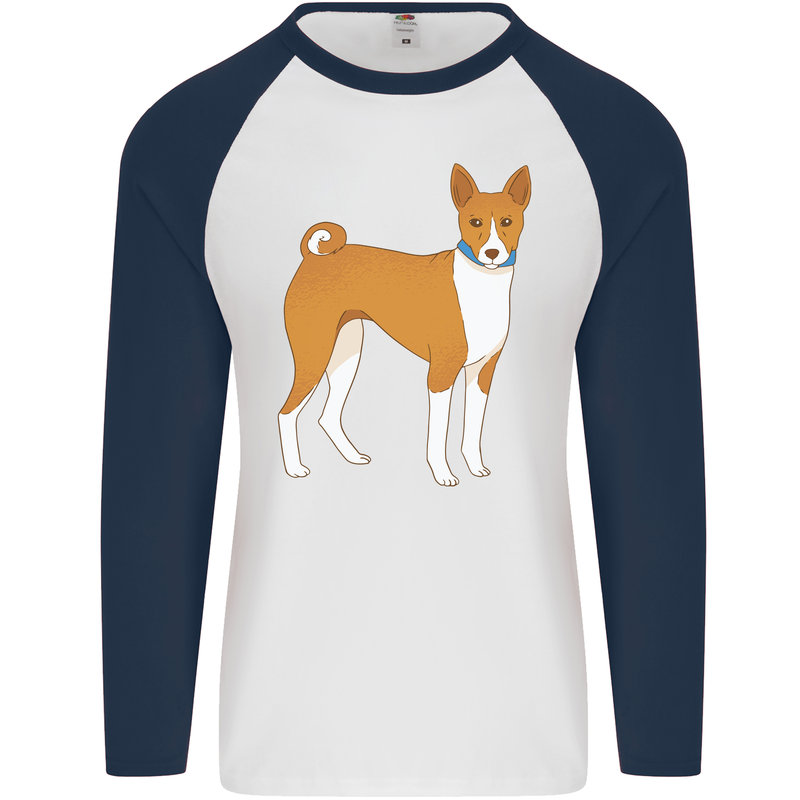 A Basenji Hunting Dog Mens L/S Baseball T-Shirt White/Navy Blue