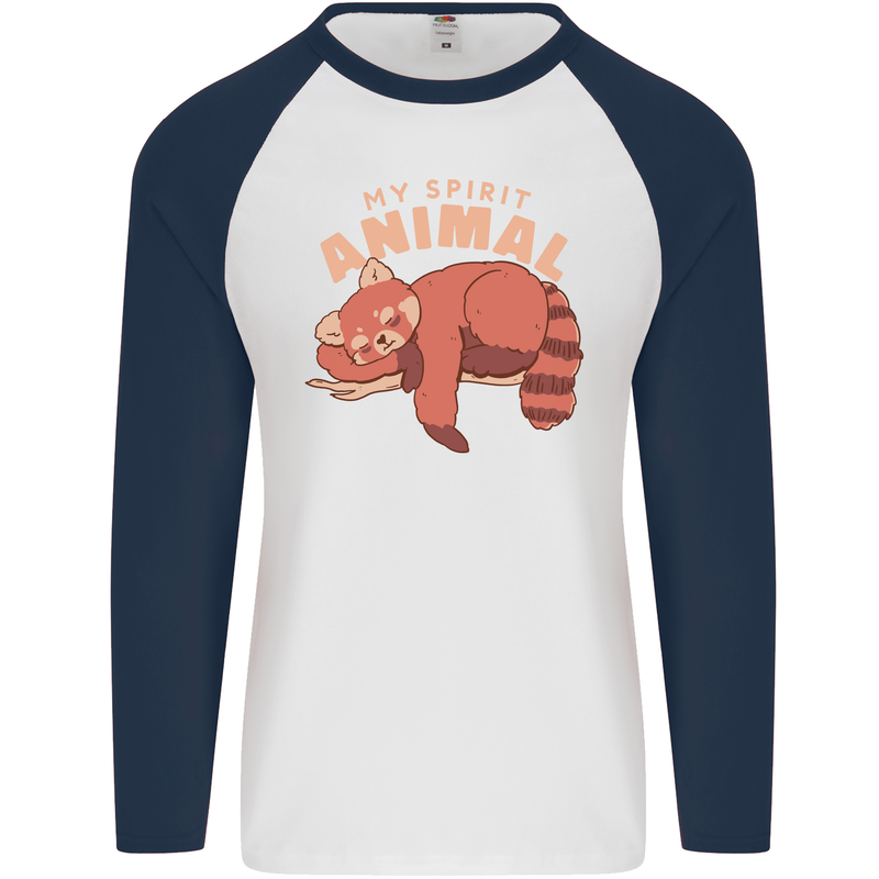 Red Panda My Spirit Animal Mens L/S Baseball T-Shirt White/Navy Blue