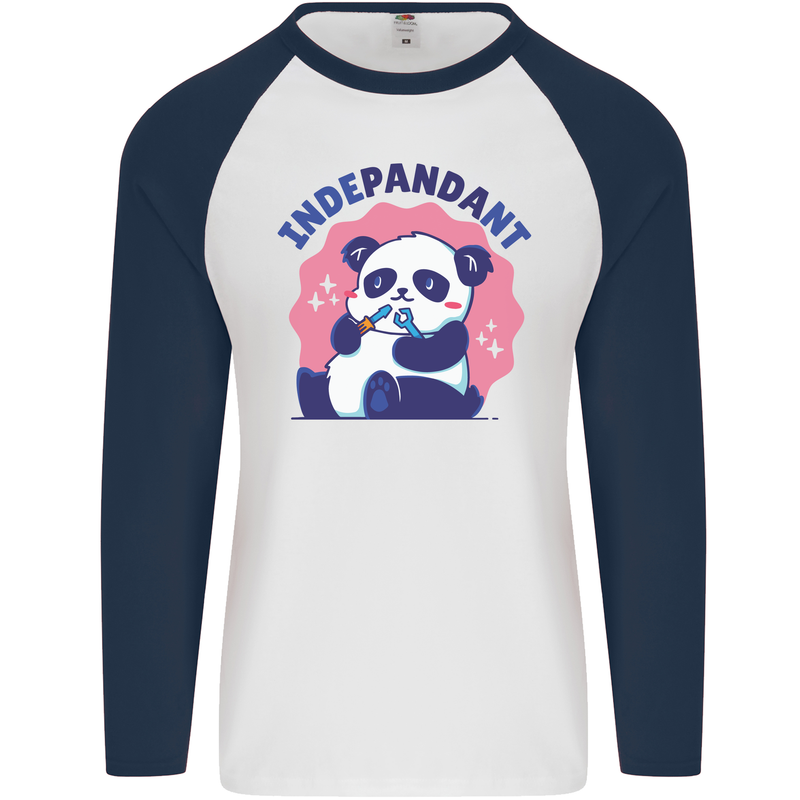 Indepandant Funny Independant Panda Bear Mens L/S Baseball T-Shirt White/Navy Blue