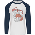 A Skeleton Playing the Bagpipes Mens L/S Baseball T-Shirt White/Navy Blue