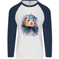 A Ferret Watercolour Mens L/S Baseball T-Shirt White/Navy Blue