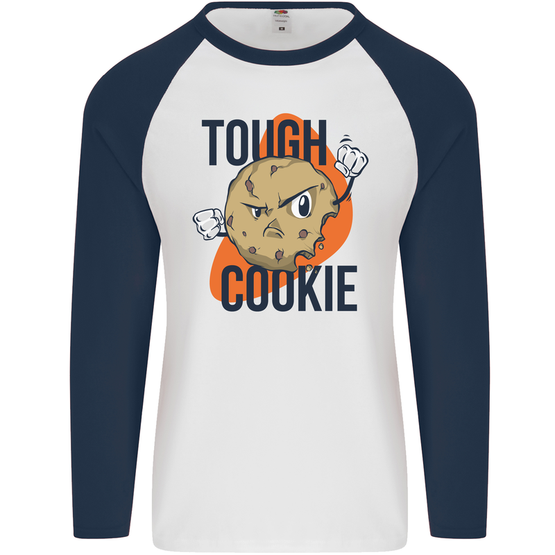 A Tough Cookie MMA Mixed Martial Arts Funny Mens L/S Baseball T-Shirt White/Navy Blue