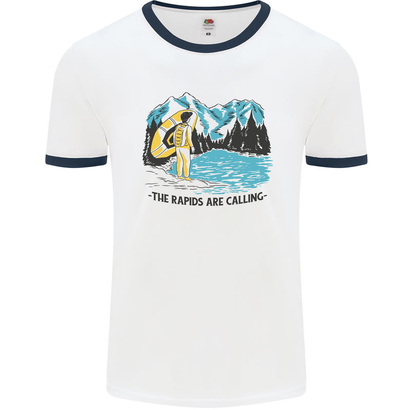 White Water Rafting Whitewater Rapids Calling Mens Ringer T-Shirt White/Navy Blue