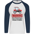 May Talking About Tractors Funny Farmer Mens L/S Baseball T-Shirt White/Navy Blue