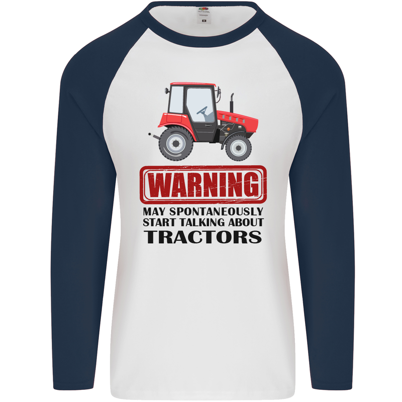 May Talking About Tractors Funny Farmer Mens L/S Baseball T-Shirt White/Navy Blue