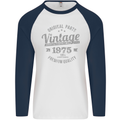 Vintage Year 48th Birthday 1975 Mens L/S Baseball T-Shirt White/Navy Blue