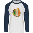 The Irish Tricolour Flag Fire Ireland Mens L/S Baseball T-Shirt White/Navy Blue