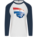 Curled Paraguay Flag Paraguayan Day Football Mens L/S Baseball T-Shirt White/Navy Blue