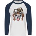 Steampunk Bulldog Mens L/S Baseball T-Shirt White/Navy Blue