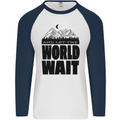 Mountain World Wait Hiking Trekking Walking Mens L/S Baseball T-Shirt White/Navy Blue