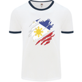 Torn Philippines Flag Philipino Day Football Mens Ringer T-Shirt White/Navy Blue