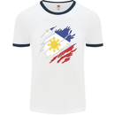 Torn Philippines Flag Philipino Day Football Mens Ringer T-Shirt White/Navy Blue