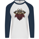 A Steampunk Viking Mens L/S Baseball T-Shirt White/Navy Blue