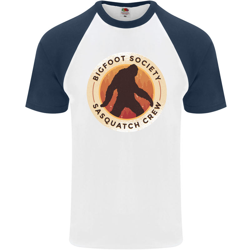 Bigfoot Society Sasquatch Crew Mens S/S Baseball T-Shirt White/Navy Blue