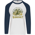 Bushcraft Funny Outdoor Pursuits Scouts Camping Mens L/S Baseball T-Shirt White/Navy Blue