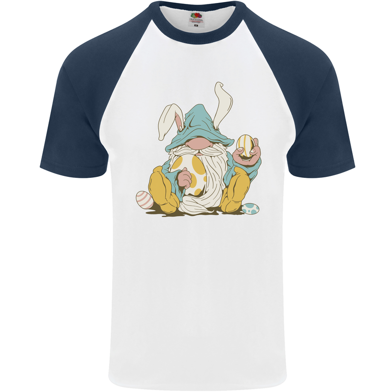 Easter Gnome With Eggs and Bunny Ears Mens S/S Baseball T-Shirt White/Navy Blue