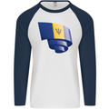 Curled Barbados Flag Barbadians Day Football Mens L/S Baseball T-Shirt White/Navy Blue