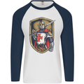 Knights Templar England St Georges Day Mens L/S Baseball T-Shirt White/Navy Blue