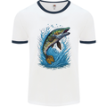 Jumping Pike Fish Fishing Fisherman Mens Ringer T-Shirt White/Navy Blue