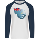 Curled Tuvalu Flag Tuvaluan Day Football Mens L/S Baseball T-Shirt White/Navy Blue