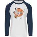 Dinosaur Halloween T-Rex Mens L/S Baseball T-Shirt White/Navy Blue