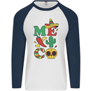 Symbols of Mexico Mens L/S Baseball T-Shirt White/Navy Blue