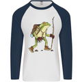 Trekking Hiking Rambling Frog Toad Funny Mens L/S Baseball T-Shirt White/Navy Blue