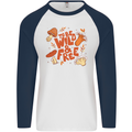 Wild & Free Mushroom Foraging Nature Mens L/S Baseball T-Shirt White/Navy Blue