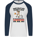 Fishing Fisherman Forecast Alcohol Beer Mens L/S Baseball T-Shirt White/Navy Blue