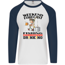 Fishing Fisherman Forecast Alcohol Beer Mens L/S Baseball T-Shirt White/Navy Blue