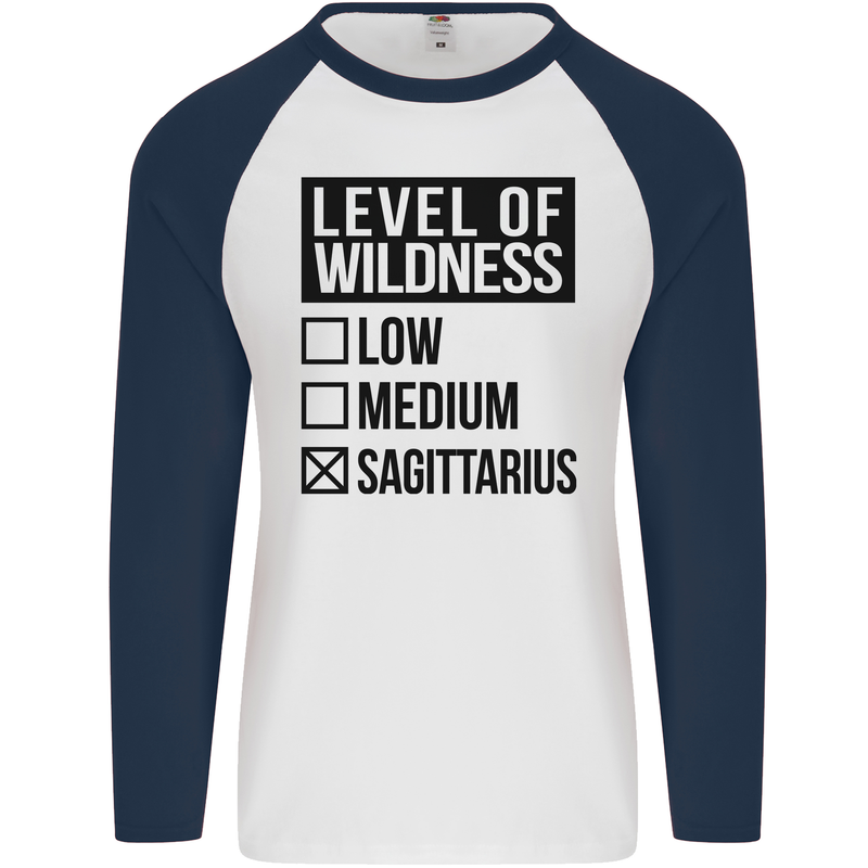 Levels of Wildness Sagittarius Mens L/S Baseball T-Shirt White/Navy Blue