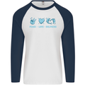 Peace Love Dolphins Mens L/S Baseball T-Shirt White/Navy Blue