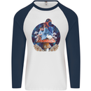 Trippy Alice Magic Mushrooms LSD Mens L/S Baseball T-Shirt White/Navy Blue