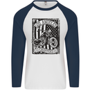 LA Choppers Motorcycle Motorbike Biker Mens L/S Baseball T-Shirt White/Navy Blue