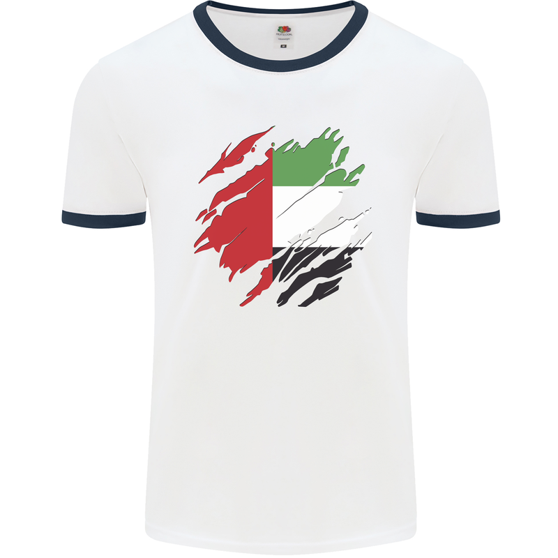 Torn UAE Flag Day Emirati Day Football Mens Ringer T-Shirt White/Navy Blue