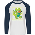 Christmas Official Santa T-Rex Dinosaur Mens L/S Baseball T-Shirt White/Navy Blue