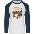 Mind if I Smoke Funny BBQ Grill Mens L/S Baseball T-Shirt White/Navy Blue