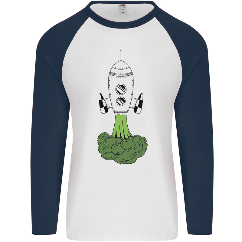 Smoked Broccoli Mens L/S Baseball T-Shirt White/Navy Blue